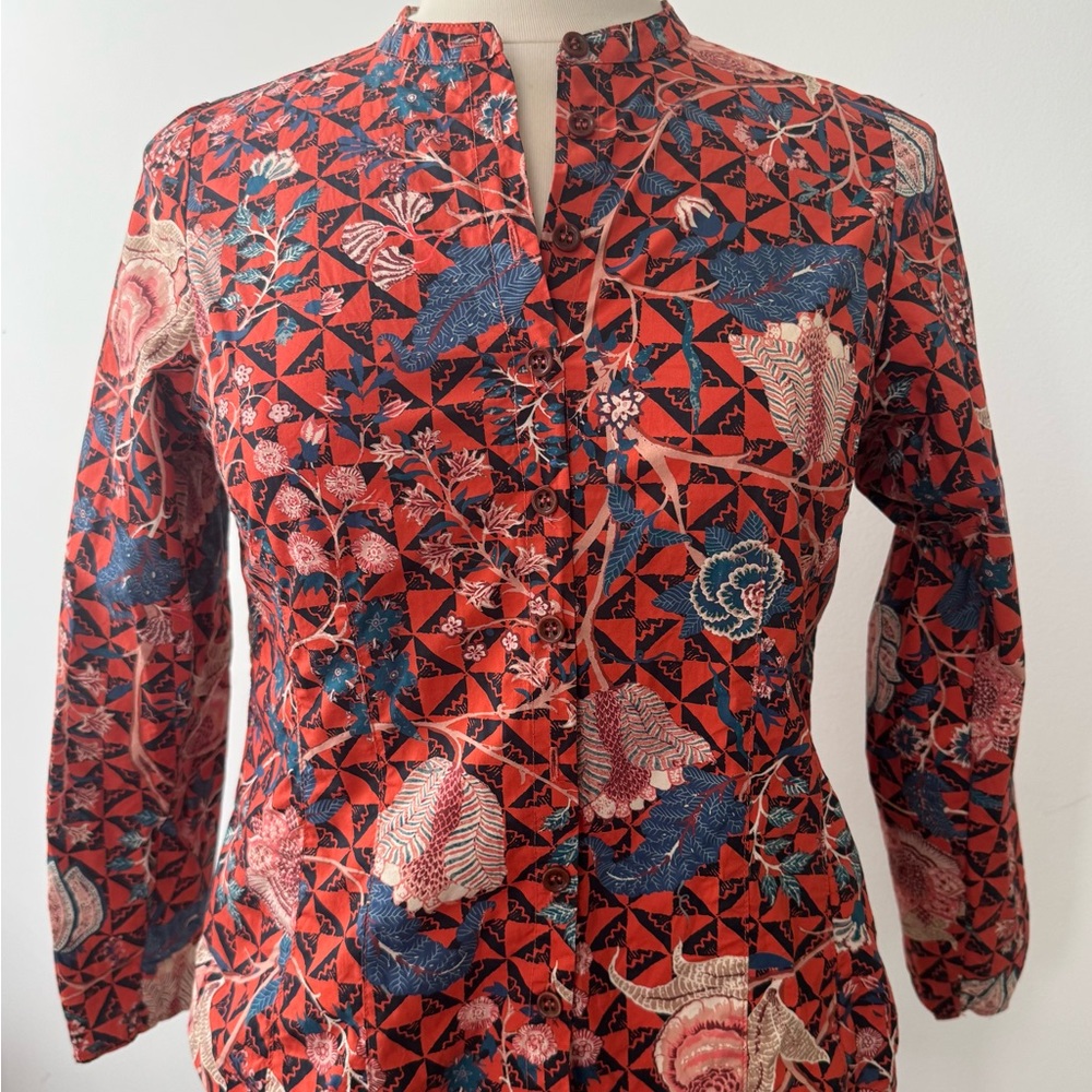 Ulla Johnson Red Floral Geometric Button-Front Blouse